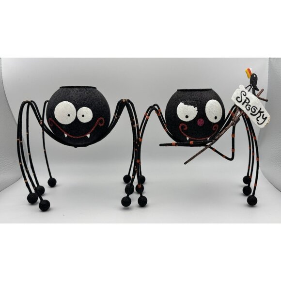 Pier 1 Glitter Halloween Spider Candle Holder Set of 2 Tea light - Picture 1 of 11